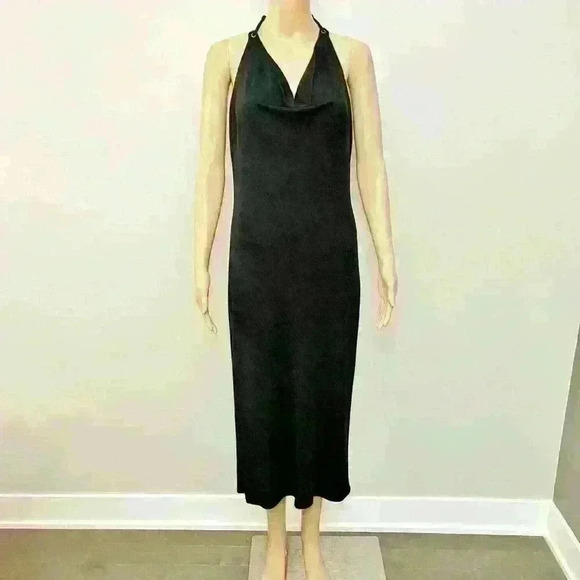 Vintage Anne.X Y2K  Sexy Halter Cow Neck Evening Formal Event Black Maxi Dress - Picture 2 of 13